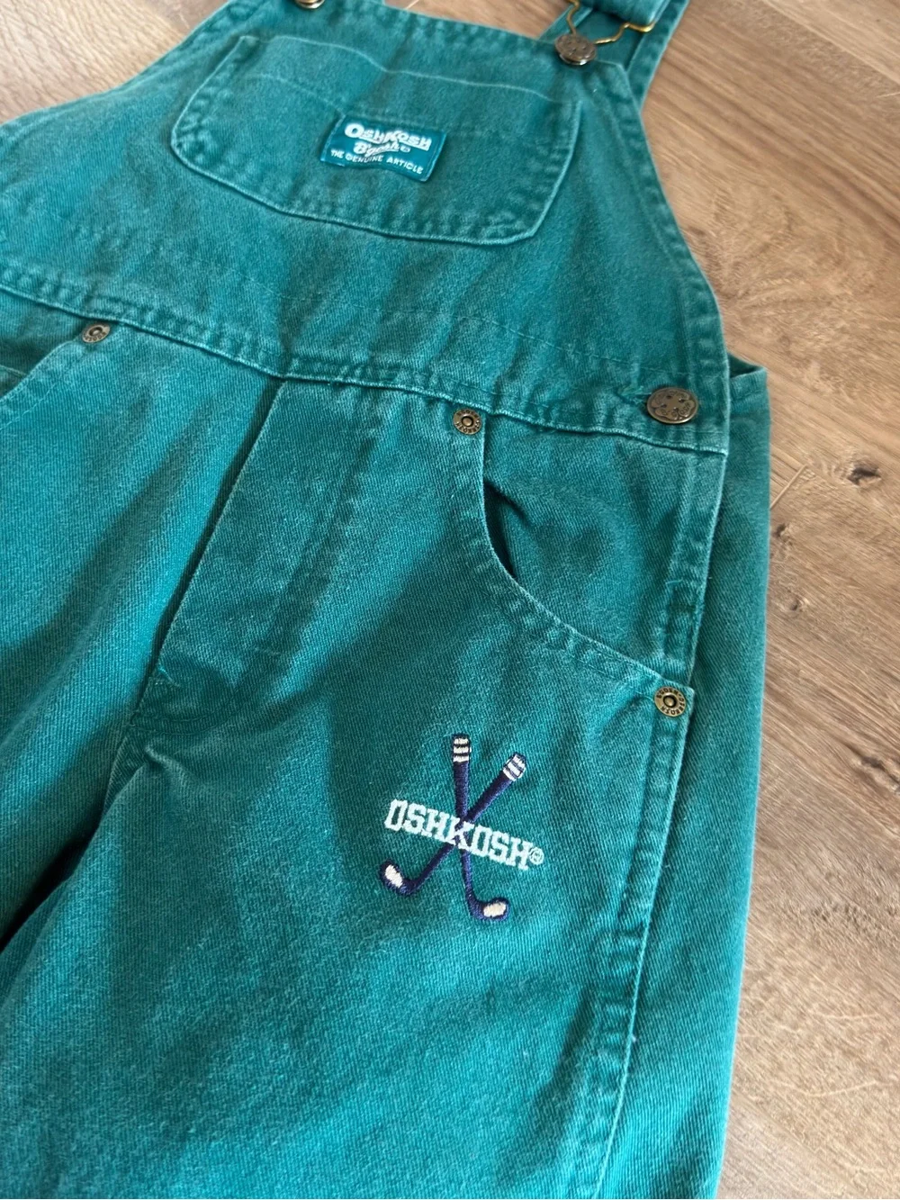 Oshkosh Vintage Green Hokey Overalls Size 4 Toddler Paper Tag Adjustable